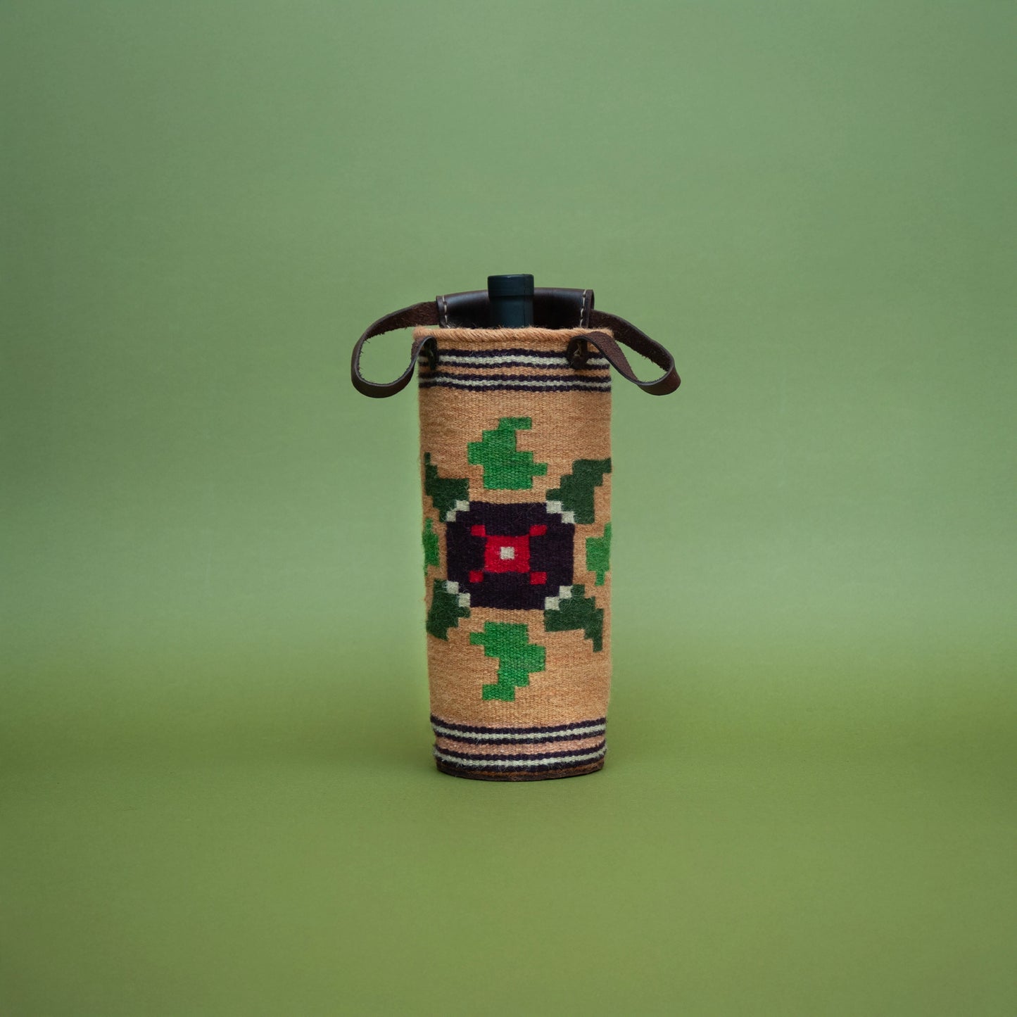 Beige & Green Wine Bottle Carrier