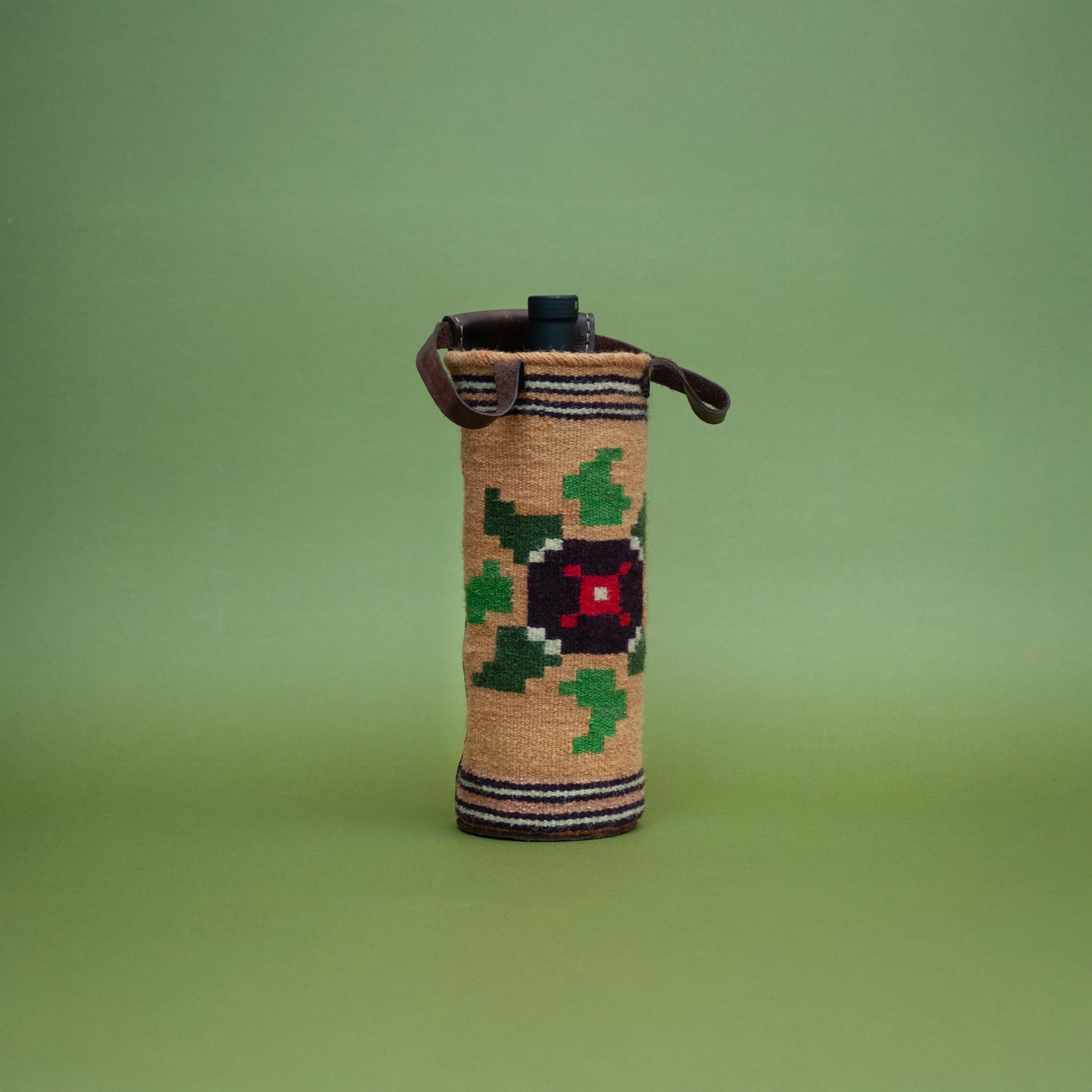 Beige & Green Wine Bottle Carrier